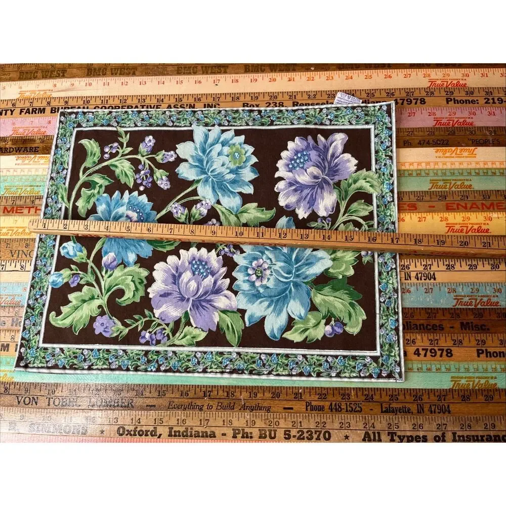 April Cornell • Danica LOT 6 Pc Dahlia Turquoise Brown Floral Placemats Danish